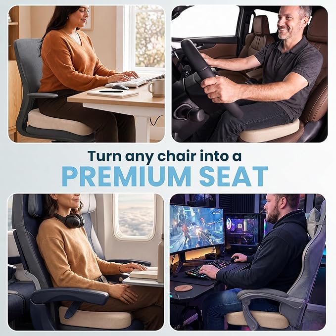ComfiLife Extra Large Gel & Memory Foam Seat Cushion - Doctor Recommended Office Chair Cushion, Car Seat Cushion - Back & Sciatica Pain Relief - Wide Seat Cushion for Big & Tall (Beige)