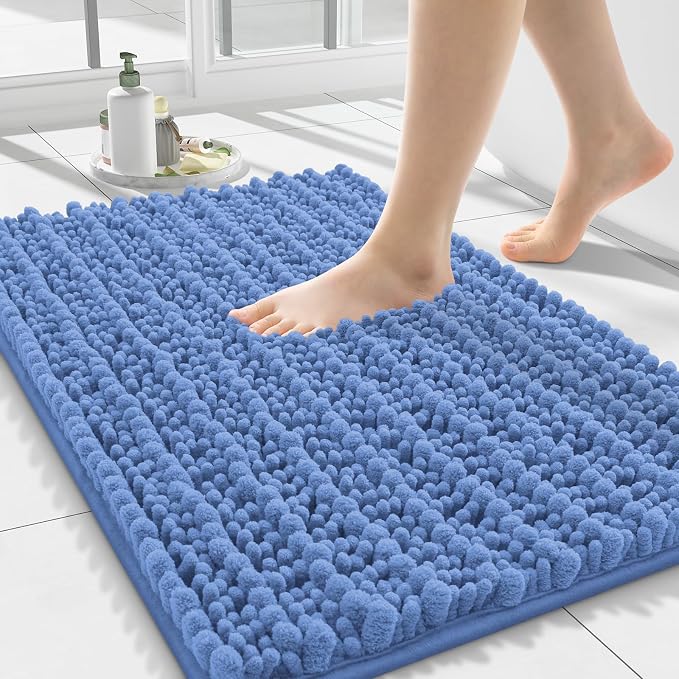 Smiry Bathroom Rugs Mat 24x16, Extra Soft Absorbent Chenille Bath Rugs, Non Slip Rubber Backing Machine Washable Quick Dry Bath Mats for Bathroom Floor, Tub, Shower, Home Accessories, Cornflower Blue
