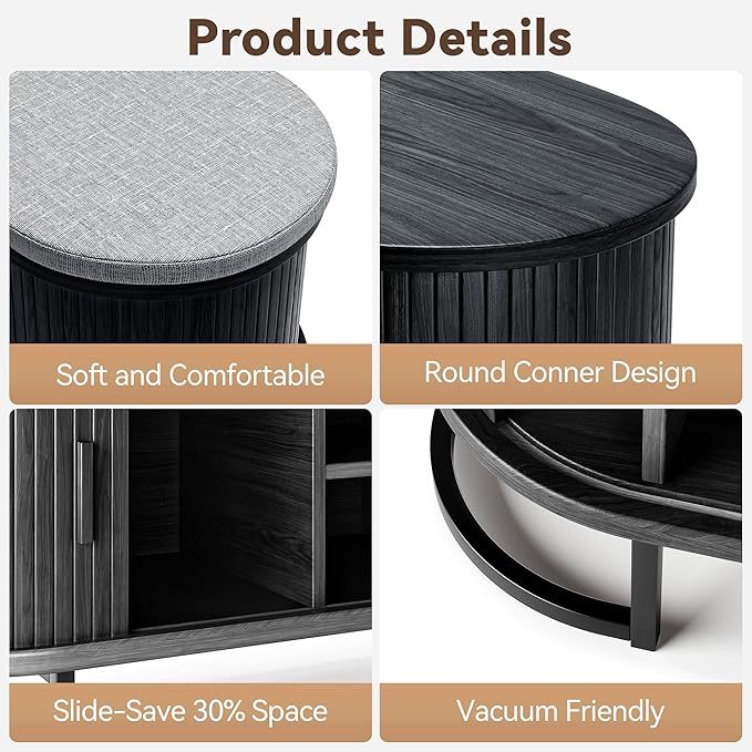 Decofy Storage Bench with Cushion and Sliding Doors, 47.2 Inch Large Entryway Shoe Bench with Sturdy Metal Feet, Multi-Functional for Entrance Hall, Bedroom, Living Room (Black Walnut)