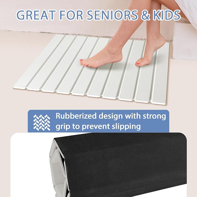 Foldable Stone Bath Mat, Quick Drying Diatomaceous Earth Shower Mat with Non-Slip Rubber Backing, 23.6 x 15.4 inch, Super Absorbent Stone Mat for Bathroom Floor, Easy to Clean