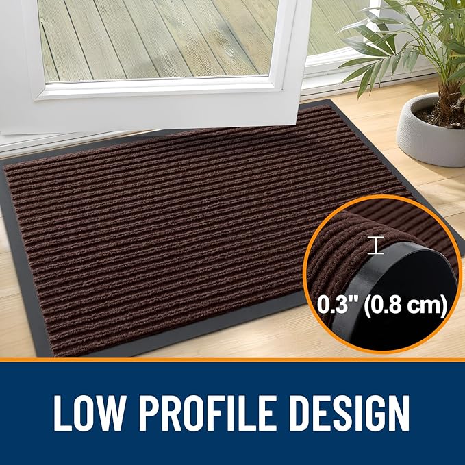OLANLY Front Door Mat Indoor Outdoor Entrance, 2-Pack 71 x 47 Inch, Waterproof Heavy Duty Doormat, Fade Resistant, Low Profile, Easy Clean Patio Porch Welcome Floor Mats for Entry, Brown
