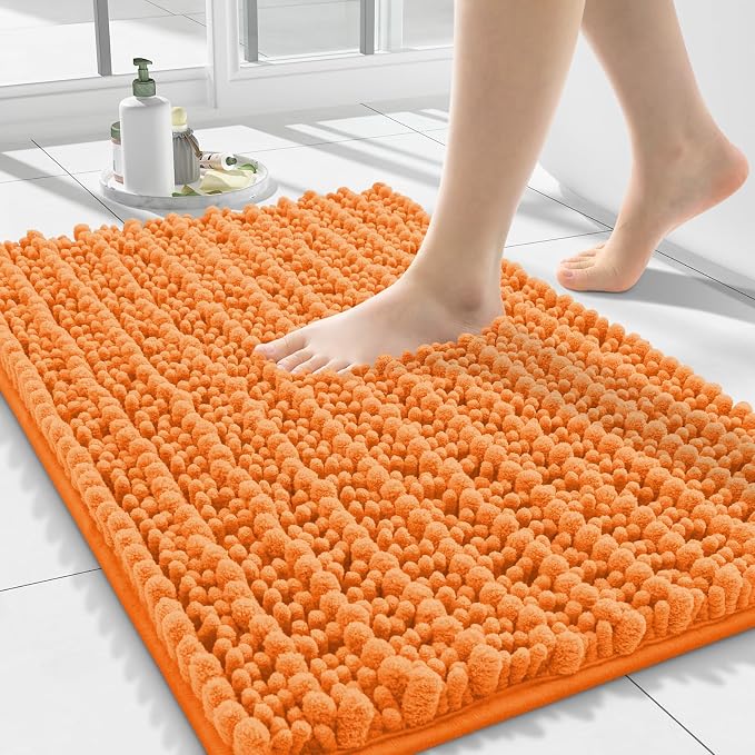 Smiry Bathroom Rugs Mat 24x16, Extra Soft Absorbent Chenille Bath Rugs, Non Slip Rubber Backing Machine Washable Quick Dry Bath Mats for Bathroom Floor, Tub, Shower, Home Decor Accessories, Orange