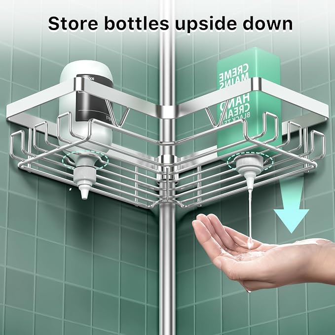 DAOYA Shower Caddy Tension Pole - Corner Shower Shelves with Soap Holder Bathroom Shower Organizer for Tub (Stainless Steel, Silver, Floor to Ceiling 25-114.2 inch)