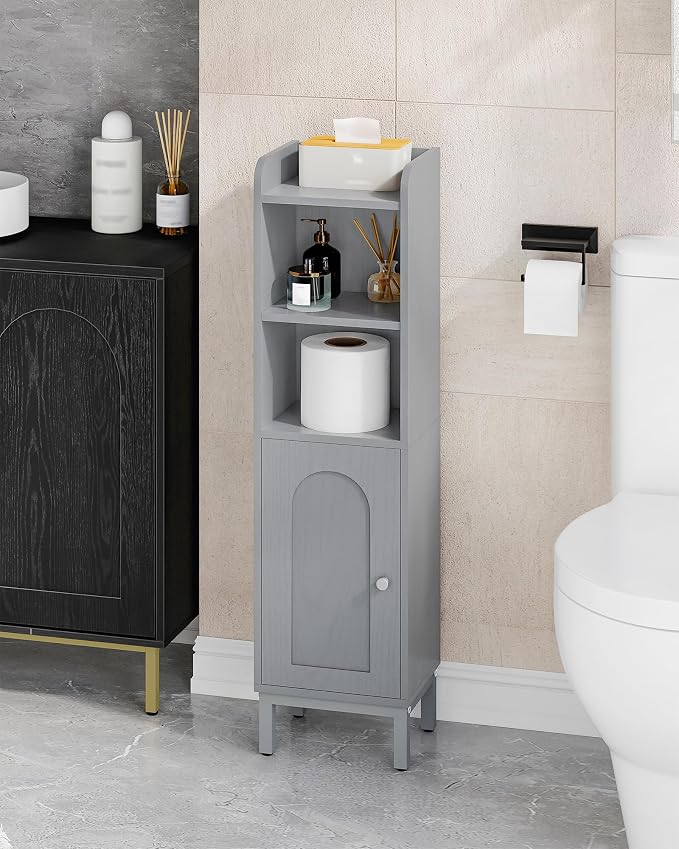 Hzuaneri Bathroom Storage Cabinet, Small Corner Floor Cabinet with Door and Shelves, Narrow Toilet Paper Holder, Bathroom Organizer with Adjustable Shelf, for Small Spaces, Gray BC38221GR