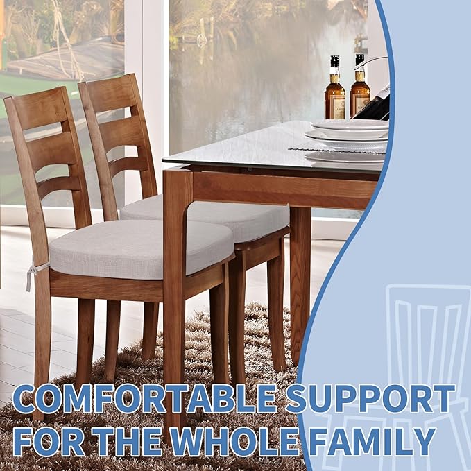 BUYUE Thickened 2.5" Dining Chair Cushions Set of 6, U-Shape High Density Foam Comfortable Chair Pads for Kitchen, Slip Resistant Indoor Seat Cushions (6 PCS, Light Grey)