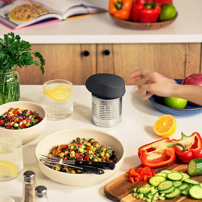 bella Automatic Can Opener, Hands Free, Battery Operated, Cordless, Stainless steel blade to open any Size Can with Magnet to Safely Remove Lid, Seamless Opening Decreases Sharp Edges, Slate