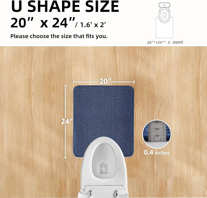 TYUU Toilet Rug, Thin Toilet Rugs U Shaped Washable Non Slip Absorbent Quick Dry Low Pile Toilet Mat, Navy Blue 20"x24" U Shape