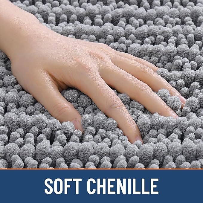 Smiry Bathroom Rugs Mat 59x35, Extra Soft Absorbent Chenille Bath Rugs, Non Slip Rubber Backing Machine Washable Quick Dry Bath Mats for Bathroom Floor, Tub, Shower, Home Decor Accessories, Grey