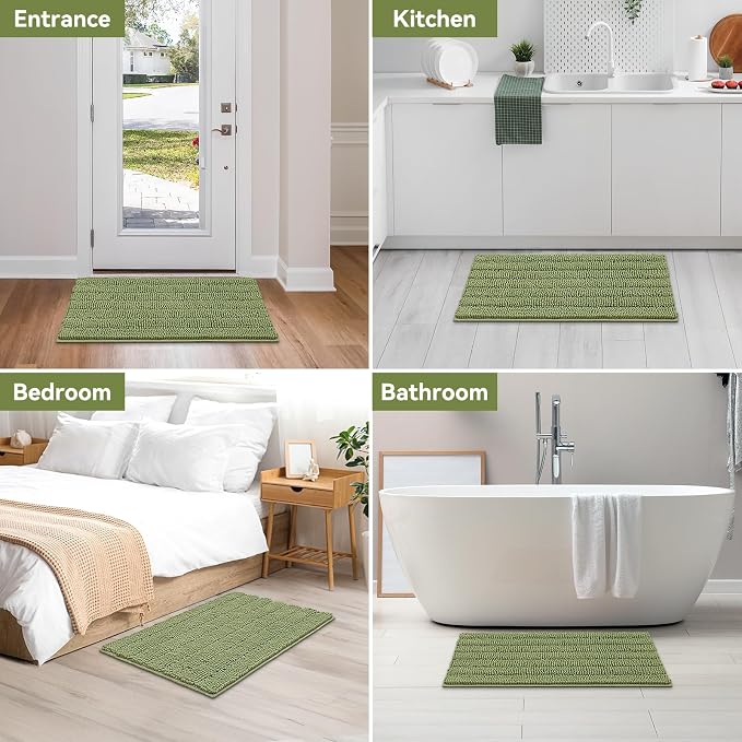 Bcoimo Large Bathroom Rug, Chenille Bath Mat with High Low Pile Design, Soft Absorbent Non Slip Bath Rug, Machine Washable Quick Dry Mat for Shower, Tub, Sink and Vanity