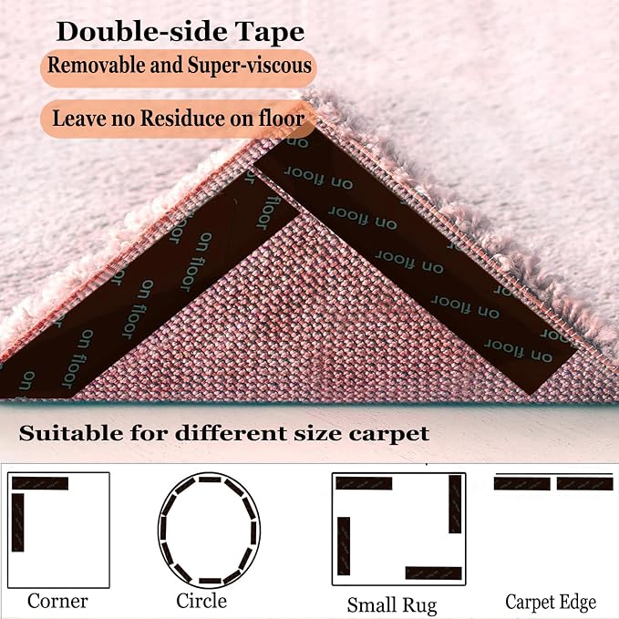 Rug Tape 16 Pcs Carpet Gripper Rug Stoper Carpet Tape Keeps Rug in Place No Slip Rug Stickers Reusable Washable Black