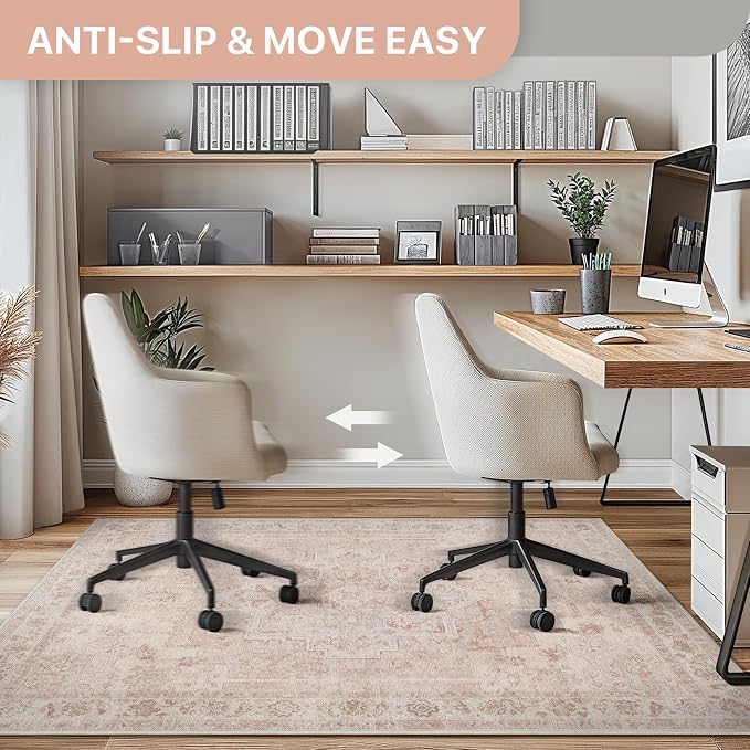 48"x60" Office Chair Mat for Hardwood Tile Floor, Under Desk Carpet Protector for Rolling Computer Chair Mat, Machine Washable Area Rug, Anti-Slip 1/5" Thick Low Pile Thin Vinyl Floor Mat, Light Pink