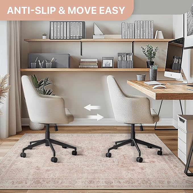 36"x48" Office Chair Mat for Hardwood Tile Floor, Under Desk Carpet Protector for Rolling Computer Chair Mat, Machine Washable Area Rug, Anti-Slip 1/5" Thick Low Pile Thin Vinyl Floor Mat, Light Pink