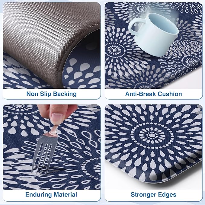 LuxStep Kitchen Mat Cushioned Rugs Anti-Fatigue Mats for Kitchen Floor,Waterproof Non-Slip Mats and Rugs Set for Office,Floor,Laundry 17.3"×30"+17.3"×70",Blue