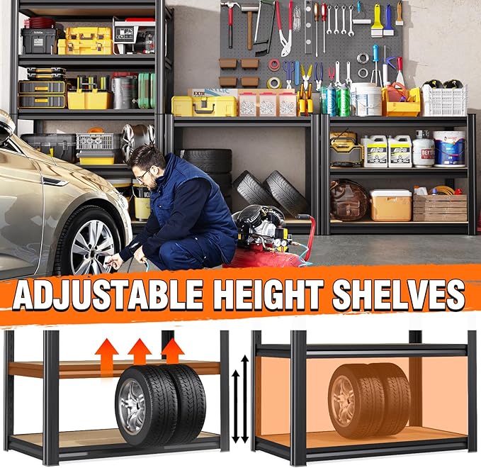 3-Pack 5-Tier Heavy Duty Garage Shelving Units - 71" H x 28" W x 12" D Adjustable Industrial Steel Metal Storage Rack Set for Warehouse, Pantry, Commercial Display & Basement, Black