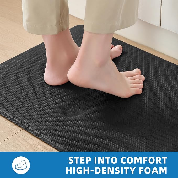 Kitchen Mats for Floor 2 Piece - 17"x29"+17"x47" Anti Fatigue Mats for Kitchen Floor - Non Slip Cushioned Rugs for Standing - Black
