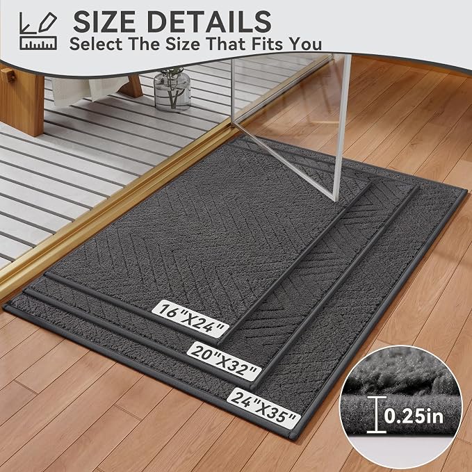Bathroom Rugs Mat Quick Dry Absorbent Non Slip Bath Mat Bath Mats for Bathtub Mat Bathroom Carpet Fit Under Door Washable Floor Bath Rug Grey 20x32