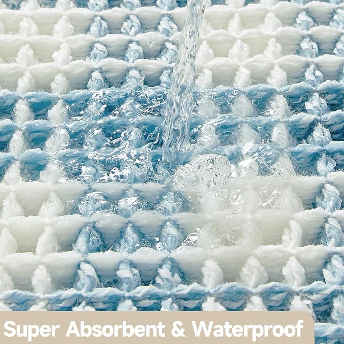 TYUU Waffle Runner Rug Bathroom, Long Boho Bathroom Rugs Non Slip Washable Absorbent Checkered Bathroom Mat Quick Dry Cute Bath Mat, 60"x24" Blue and White