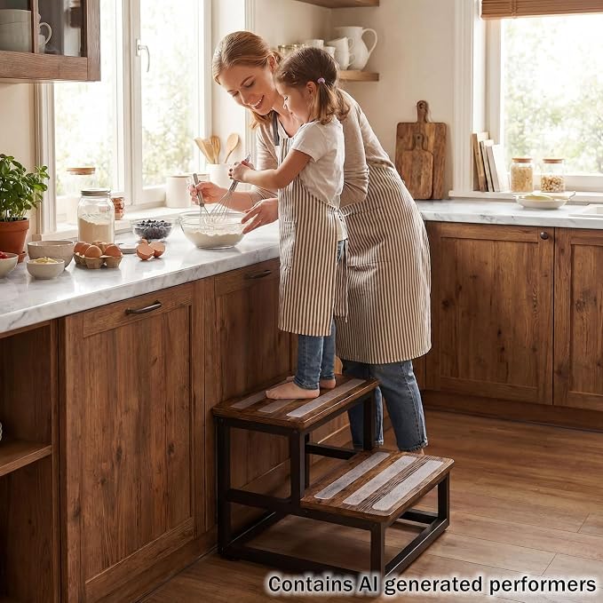 2 Tier Step Stools for Adults with Non-Slip Stickers, Heavy Duty Bed Steps for High Beds,Kitchen Step Stool, Step Stool for RV