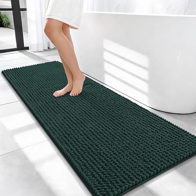 OLANLY Thick Bathroom Runner Rugs 47x20, Extra Soft Absorbent Chenille Bath Rugs, Rubber Backing, Machine Wash Dry, Long Bath Mats for Bathroom, Tub and Shower, Home Decor Accessories, Blackish Green