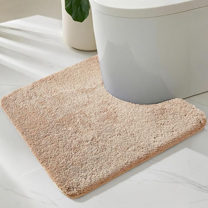 TYUU Toilet Rug, Ultra Soft Toilet Rugs U Shaped Machine Washable Non Slip Absorbent Quick Dry Toilet Mat with Rubber Backing, Beige 20" x 24" U Shape