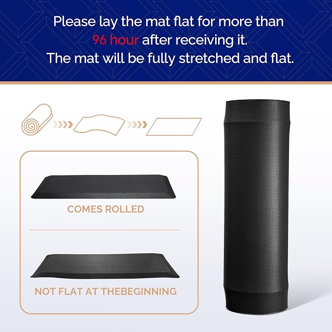 FEATOL Anti Fatigue Mat for Standing, 9/10 Extra Thick Ergonomic Standing Desk Mat, Comfort Memory Foam Standing Mat at Home,Office All Day (24" x 70", Black, 1PC)