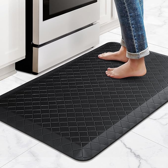 HappyTrends Kitchen Floor Mat - 4/5 Inch Thick Anti-Fatigue Kitchen Rug,Waterproof Non-Slip Kitchen Mats and Rugs Heavy Duty Ergonomic Comfort Rug for Kitchen,Office,Sink,Laundry,(22"x36", Black)