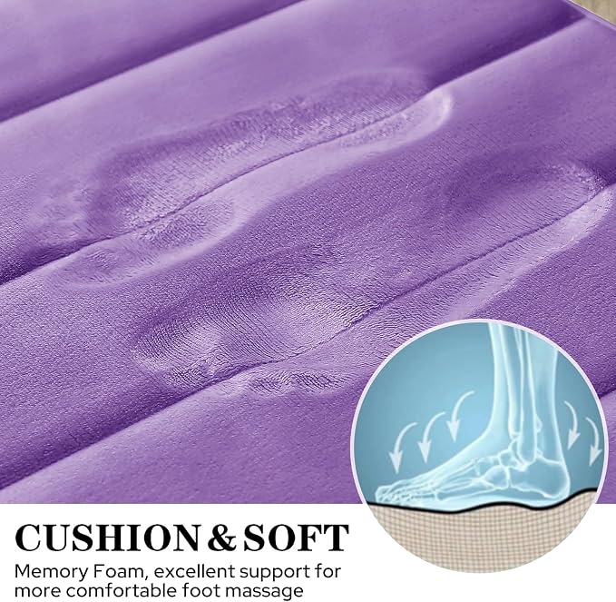 BYSURE Lavender Memory Foam Bathroom Rug Set 3 Piece, Non Slip Extra Soft Absorbent Machine Washable Toilet Bath Toilet Mat (17"x24"+20"x32"+U Shape 20"x24")