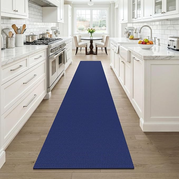 KOZYFLY Cotton 2x12 Runners Rugs for Hallway, Long Washable Runner Rug, Woven Non Slip Kitchen Runner, Braided Entryway Rug, Floor Carpet for Entry, Aisle, Hall, Royal Blue/Navy