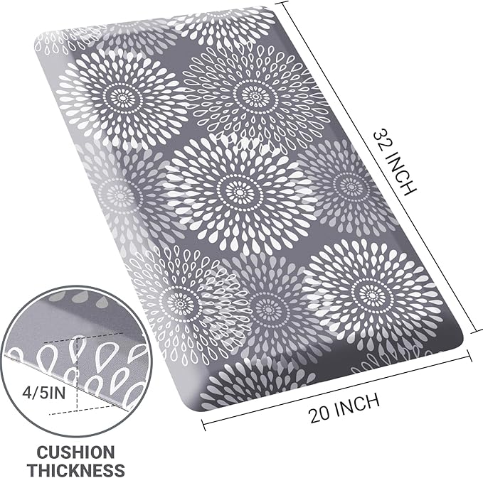 LuxStep Kitchen Mat Waterproof Kitchen Rugs for Floor Cushioned Anti-Fatigue Mat Non-Slip Standing Desk Mat Comfort Floor Mats for House Sink Office 20" x 32"-4/5 Inch Grey
