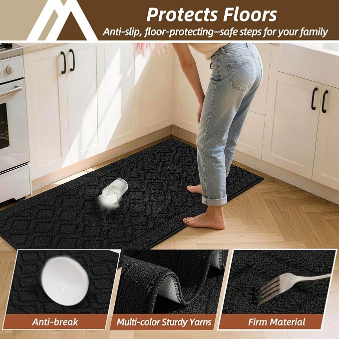 COSY HOMEER Kitchen Rugs 24"x35" Non-Slip Washable Kitchen Mats for Floor Polypropylene Absorbent Kitchen Floor Mat for Kitchen Sink Entryway,Red