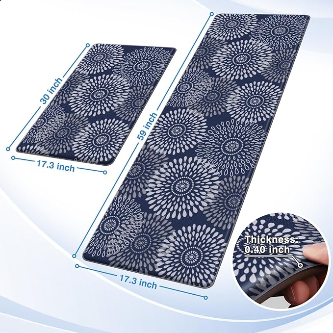 LuxStep Kitchen Mat Cushioned Rugs Anti-Fatigue Mats for Kitchen Floor,Waterproof Non-Slip Mats and Rugs Set for Office,Floor,Laundry 17.3"×30"+17.3"×59",Blue