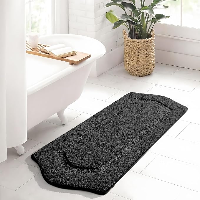 Bathroom Rug Runner 20x48, Non Slip Long Bath Rug Extra Absorbent Shaggy, Machine Washable Large Shower Rug for Bathroom, Home Decor Accessories, Black