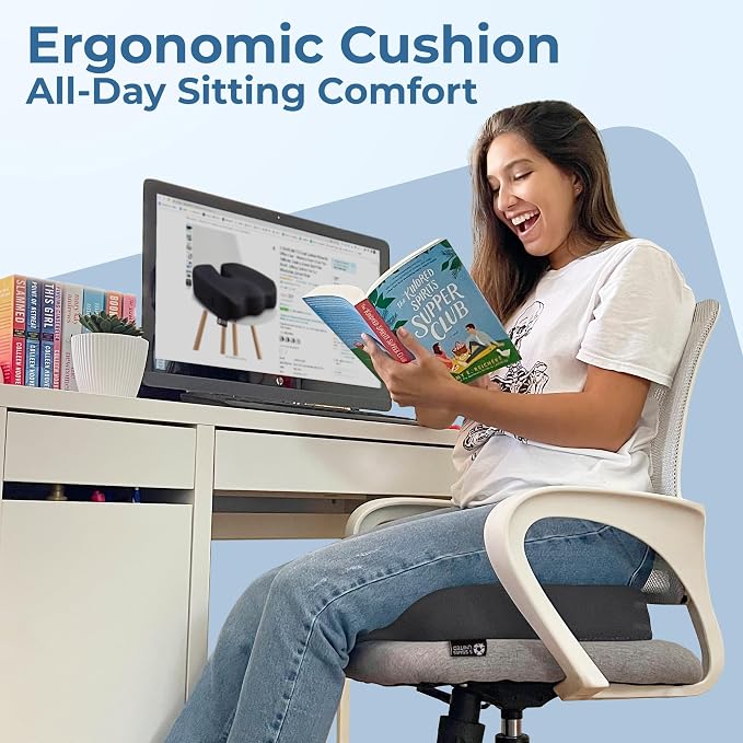 5 STARS UNITED Seat Cushion - Memory Foam Chair Cushion for Tailbone Pain Relief - Ergonomic Support for Coccyx, Sciatica & Butt - Office, Desk & Gaming Chair, Car Seat, Wheelchair, Airplane, D Gray