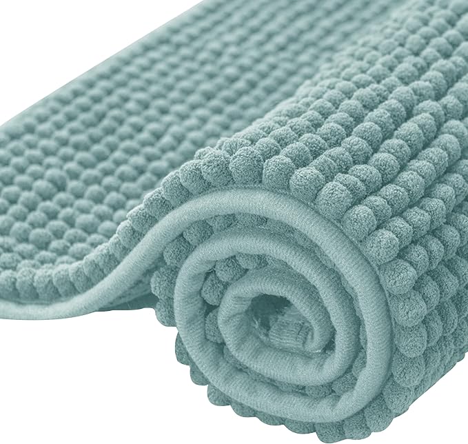 SUBRTEX Bathroom Rugs, 20" x 32" Chenille Bath Rug Soft Short Plush Bath Mat Soft Shower Mat Water Absorbent Shower Mat Quick Dry Machine Washable, Light Green