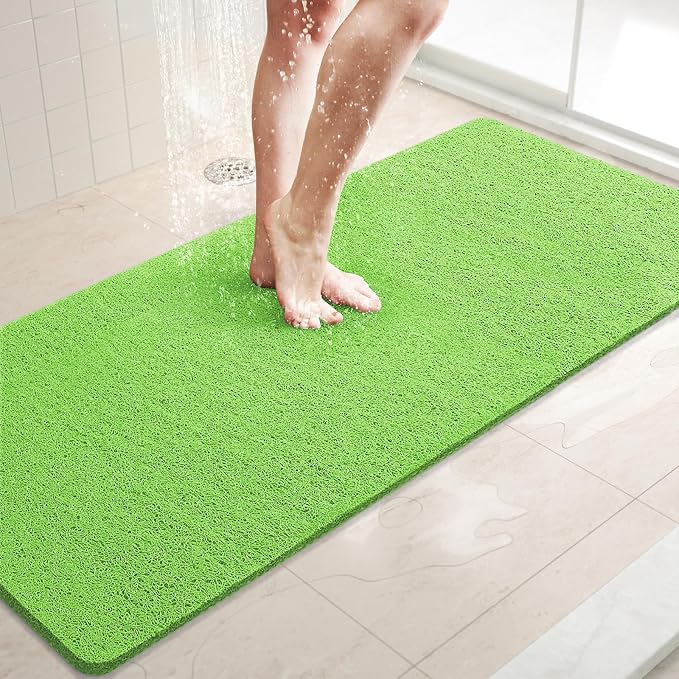 LuxStep Shower Mat Bathtub Mat,47x16 inch, Non-Slip Bath Mat with Drain, Quick Drying PVC Loofah Bathmat for Tub,Shower,Bathroom (Grass Green)