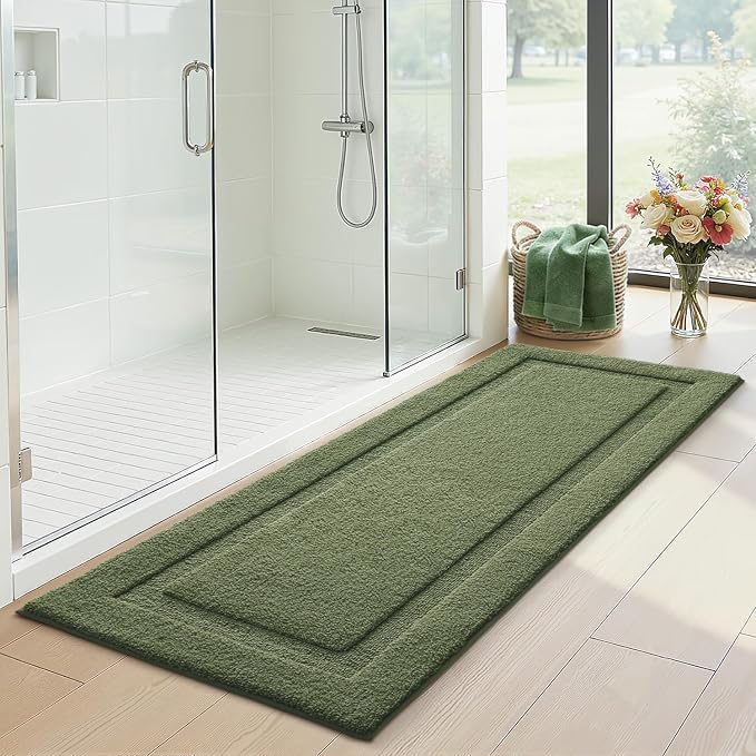 LUMI Extra Large Ultra Soft Bathroom Rugs Non Slip with Rubber Backing, Absorbent Washable Bath Mat Quick Dry, Upgraded Premium Microfiber Plush Carpet for Bathtub and Shower Floor, Green, 24x60