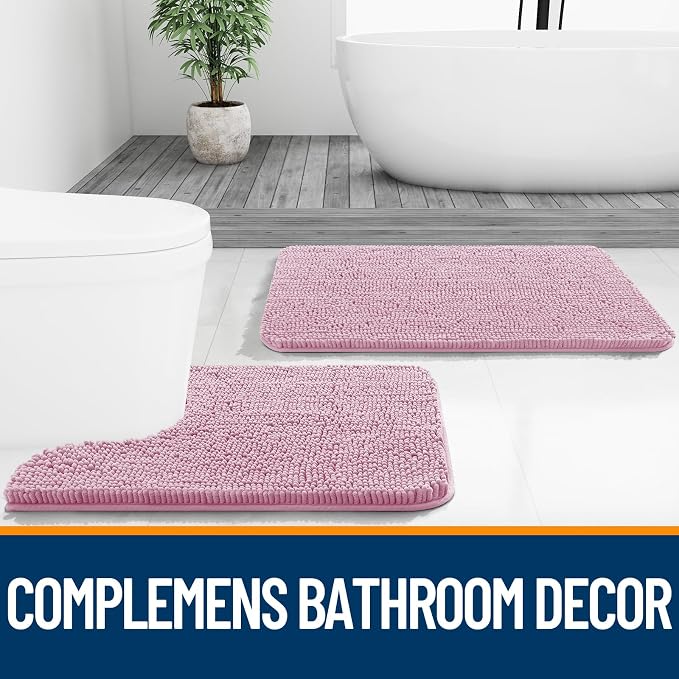 OLANLY Large Bathroom Rugs 44x32, Extra Soft Absorbent Chenille Bath Rugs, Rubber Backing Quick Dry, Machine Washable Bath Mats for Bathroom Floor, Tub and Shower, Home Decor Accessories, Dusty Rose