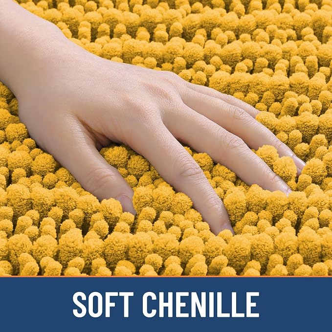 Smiry Bathroom Rugs Mat 24x16, Extra Soft Absorbent Chenille Bath Rugs, Non Slip Rubber Backing Machine Washable Quick Dry Bath Mats for Bathroom Floor, Tub, Shower, Home Accessories, Golden Yellow