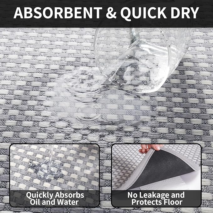 YDKGL Long Kitchen Runner Rugs Kitchen Mat Non Slip Washable, Super Absorbent Soft Chenille Braided Kitchen Mats for Floor, Rubber Backing Kitchen Floor Sink Standing Mat, Easy Clean, Gray 24"x71"