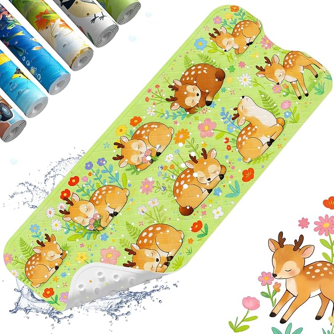 XIYUNTE Baby Bath Mat for Tub Non Slip Kids, BPA Free Extra Long Bathtub Mat 40x16 with Drain Holes and 200 Suction Cups, Non Toxic Machine Washable Toddler Bath Mat, Eco-Friendly Certified