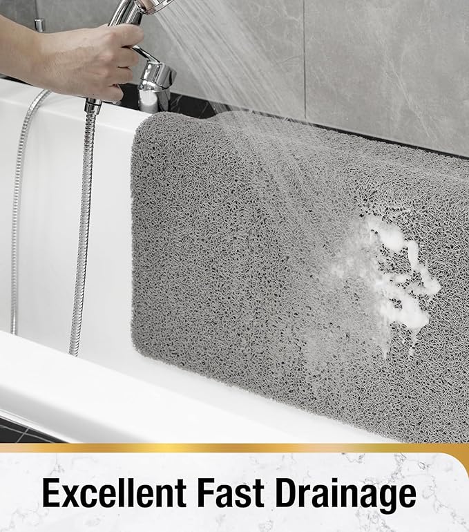 HITSLAM Square Shower Stall Mat, 27 x 27 Inch Non Slip Bath Mat for Tub, Soft PVC Loofah Bathtub Mats, Quick Drying Bathroom Shower Mat Anti Slip, Soft on Feet, Grey