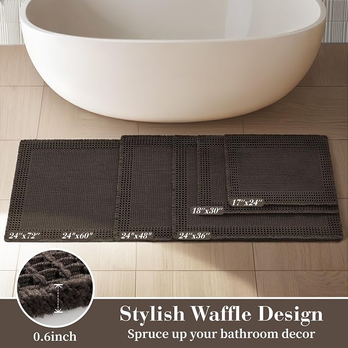 RESARE Waffle Bath Mat for Bathroom, Super Absorbent Bathroom Rugs Non Slip Machine Washable, Ultra Soft Quick Dry Boho Bath Rugs with Tassels, Farmhouse Home Decor Accessories, 20"x32" Chocolate