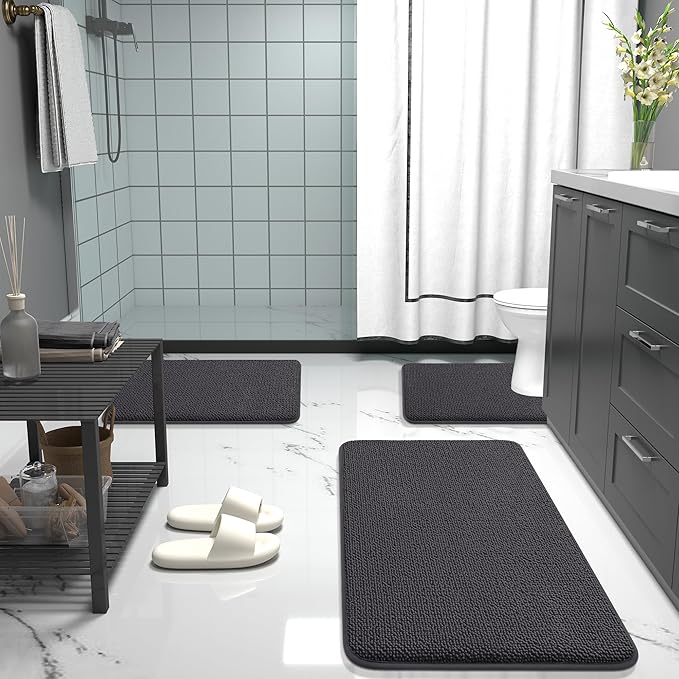 OLANLY Thick Memory Foam Bath Mat Rug 35x24, Extra Soft Absorbent Bathroom Rug, Quick Dry Bath Mats, Non-Slip, Machine Washable Carpet for Bathroom, Tub and Shower, Home Decor Accessories, Dark Grey