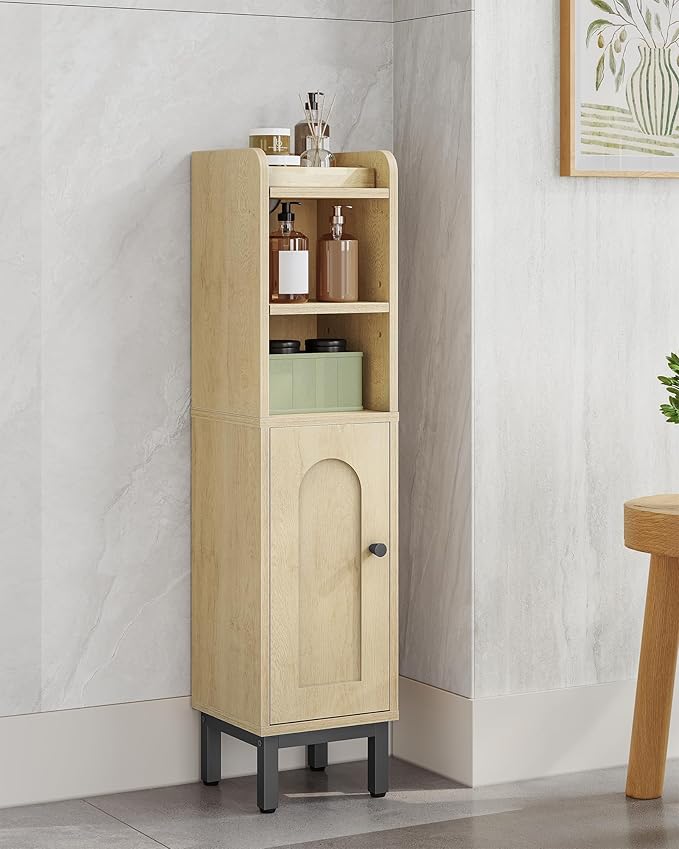 Hzuaneri Bathroom Storage Cabinet, Small Corner Floor Cabinet with Door and Shelves, Narrow Toilet Paper Holder, Bathroom Organizer with Adjustable Shelf, for Small Spaces, Yellow BC08202B