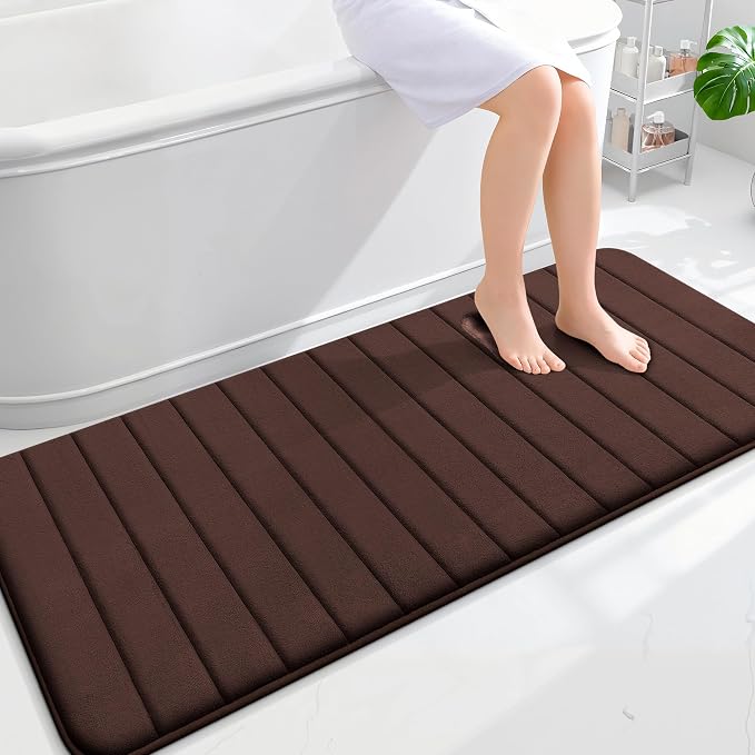 OLANLY Memory Foam Long Bathroom Rugs Runner 59x24, Super Soft Absorbent Bath Mat, Quick Dry, Machine Washable Shower Floor Rugs, Bathmat Carpet, Bathroom Home Decor Accessories, Brown
