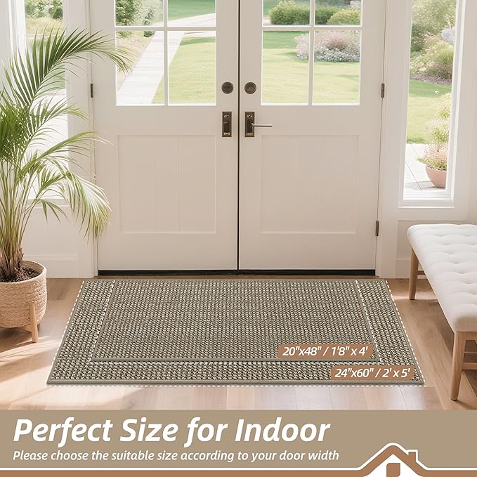 BEQHAUSE Dirt Trapper Door Mat 24" x 60", Non-Slip Washable Doormats Entrance Mat, Dirt Resistant and Absorbent Welcome Mat, Low Profile Floor Mats for Front Back Door and Entryway, Light Beige