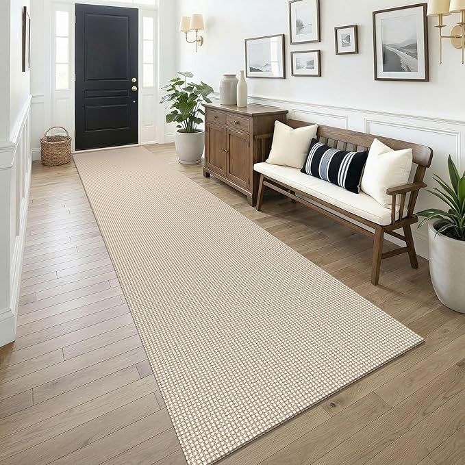 KOZYFLY 3x14 Runners Rugs for Hallway, Long Washable Runner Rug, Non Slip Rubber Backed Kitchen Runner, Flatweave Entryway Rug, Floor Carpet for Entry, Aisle, Hall, Ivory/Camel/Brown