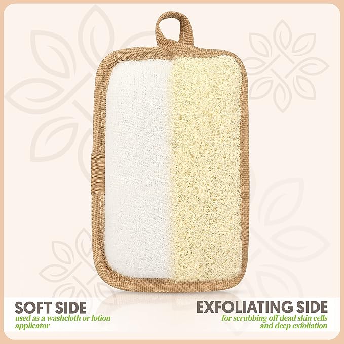 Almooni Premium Egyptian Exfoliating Loofah Pad Body Scrubber - Rectangular loofa Shape - Made with Natural Egyptian Shower lufa Sponge that Gets You Clean, Not Just Spreading Soap (2 Pack)