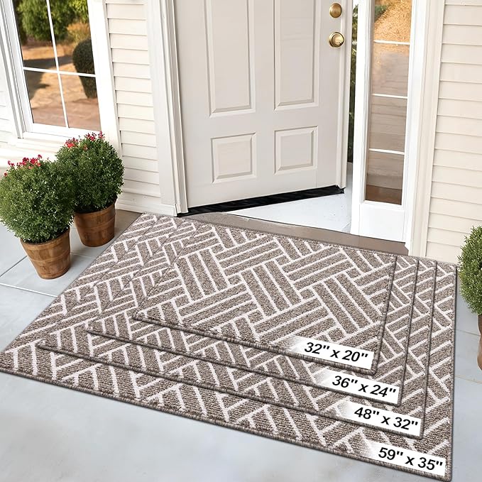 OLANLY Large Indoor Door Mat, 59x35 Inch, Dirt Resistant and Absorbent, Non-Slip Rubber Backing Floor Mats, Easy Clean Low-Profile Doormat for Entryway, Front Door, and Inside Entrance, Khaki