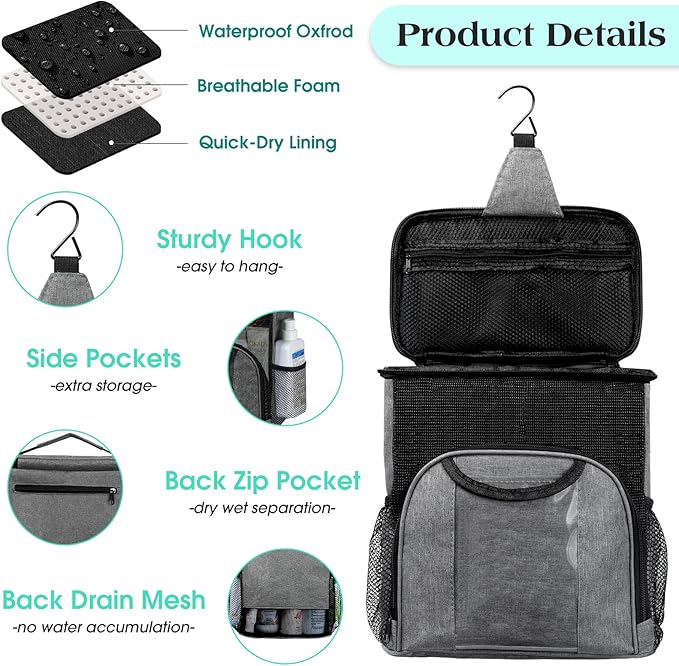 Attmu Mesh Shower Caddy Portable Dorm Tote Bag, Quick Dry Hanging Toiletry Bag, Large Capacity Shower Bag for College Dorm Room Essentials for Boys and Girls for Bath Camping (Gray)